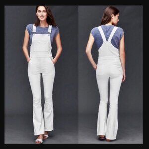 Gap 1969 Denim flare overalls white boot cut slim fit stretch Petite XS NWOT